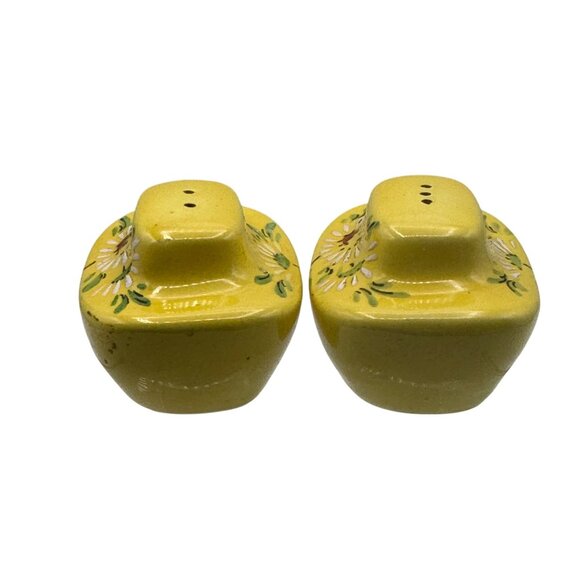 Vintage Yellow Ceramic Salt & Pepper Shakers With Hand Painted Daisy Design - Picture 3 of 5